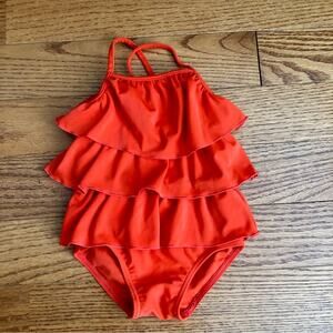 Carter’s one-piece swimsuit Tiered Crisscross Straps Red Baby Girl Size 18 Mo